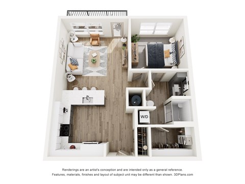 Floor plan for 1 bed, 1 bath, 774 sqft
